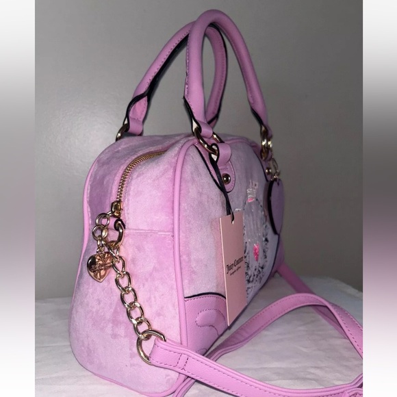 NEW! NWT JUICY COUTURE Heritage Bowler Velour Crossbody Bag Fondant Pink - Picture 3 of 7